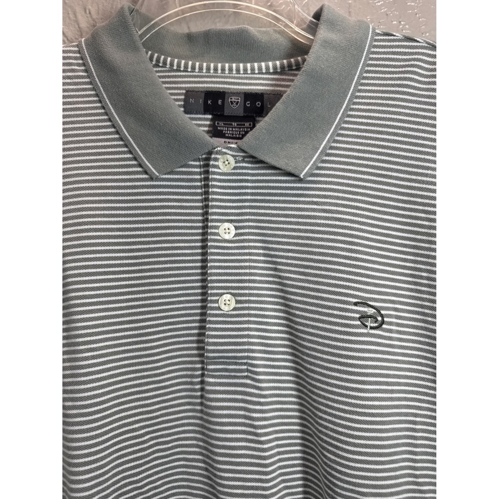 NIKE GOLF Disney Mens XL Striped Polo Shirt Dry-Fit Short Sleeve Gray Whites